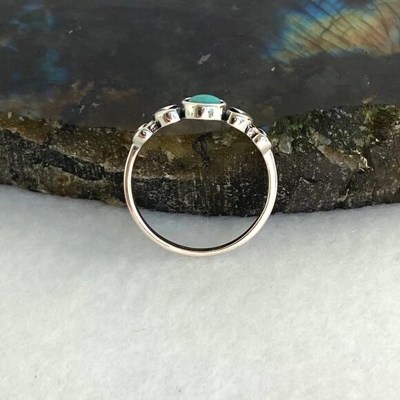 Sterling Silver 925 Dainty Minimalist Crescent Moon Turquoise Band Ring Sz 4.75 - Picture 7 of 16